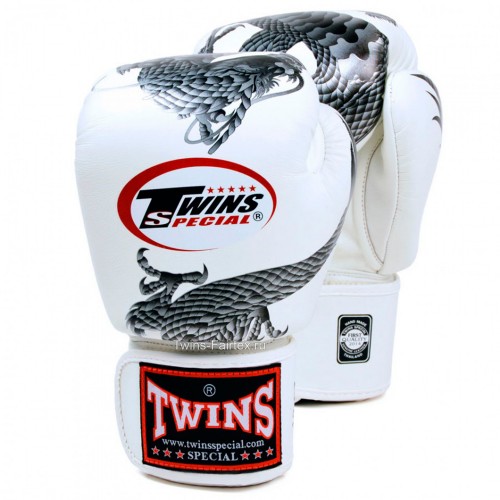 Тайские боксерские перчатки Twins Special с рисунком (FBGV-23 white-silver)