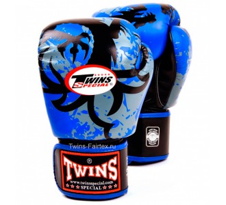 Боксерские перчатки Twins Special с рисунком (FBGV-36 blue)